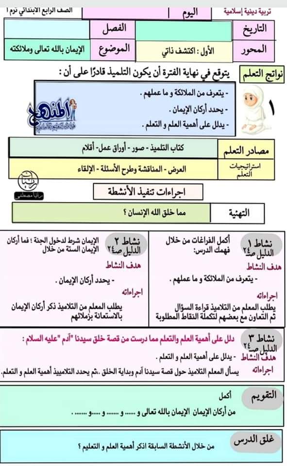 طريقة تحضير التربية الإسلامية رابعة ابتدائي - التربية الاسلامية