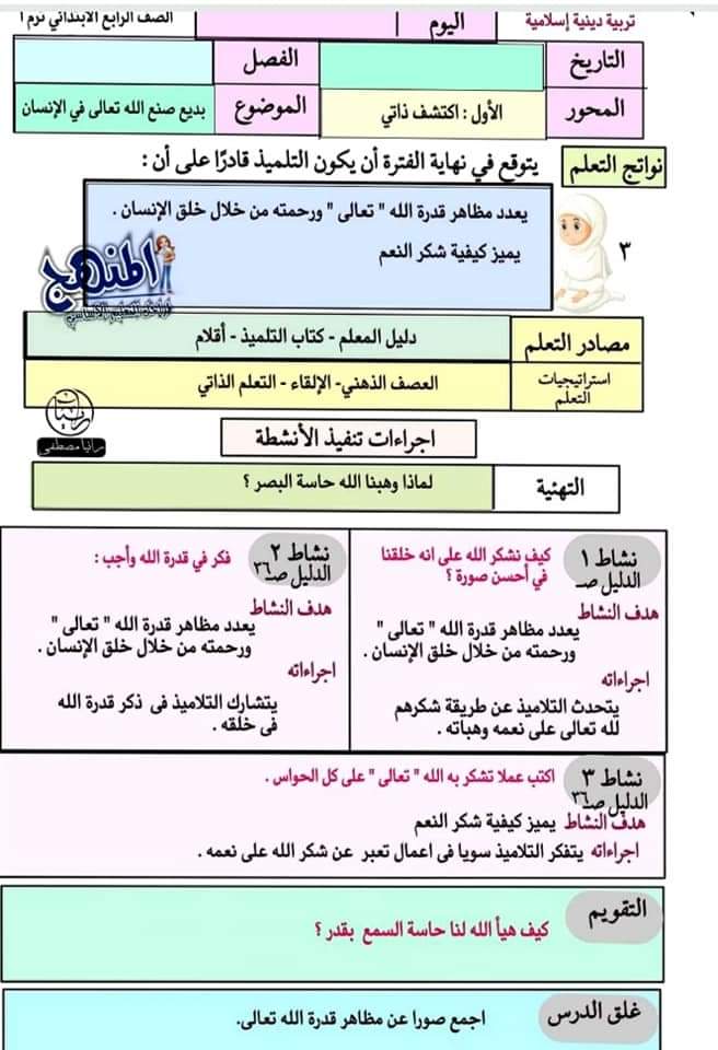 طريقة تحضير التربية الإسلامية رابعة ابتدائي - التربية الاسلامية