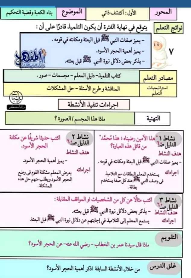 طريقة تحضير التربية الإسلامية رابعة ابتدائي - التربية الاسلامية