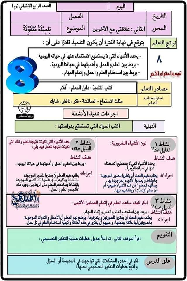 طريقة تحضير القيم والأخلاق للصف الرابع - ٢٠٢٢