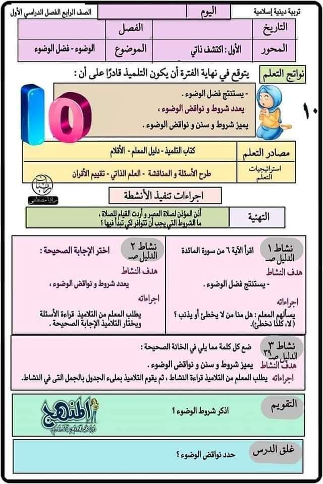 طريقة تحضير التربية الإسلامية رابعة ابتدائي - التربية الاسلامية