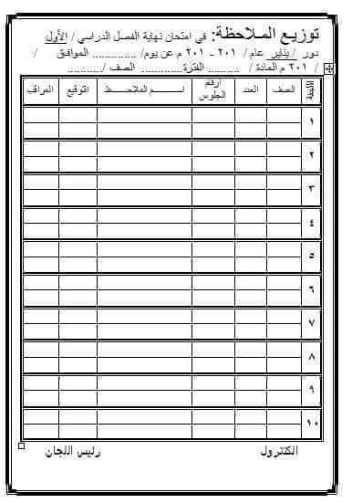 تحميل الأوراق المطلوبة لأعمال الامتحانات والكنترول - اوراق الامتحانات