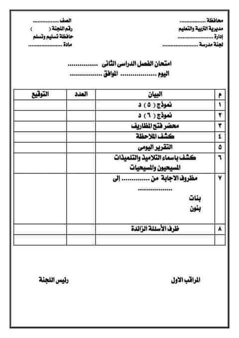 تحميل الأوراق المطلوبة لأعمال الامتحانات والكنترول - اوراق الامتحانات