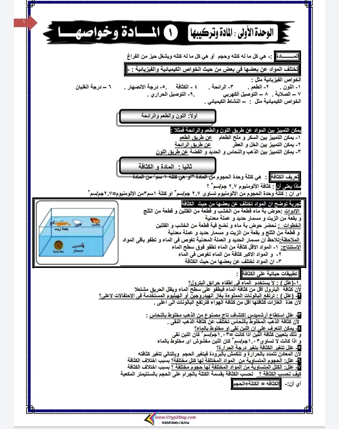 مذكرة مراجعة علوم اولى اعدادي ترم اول - استاذ العلوم