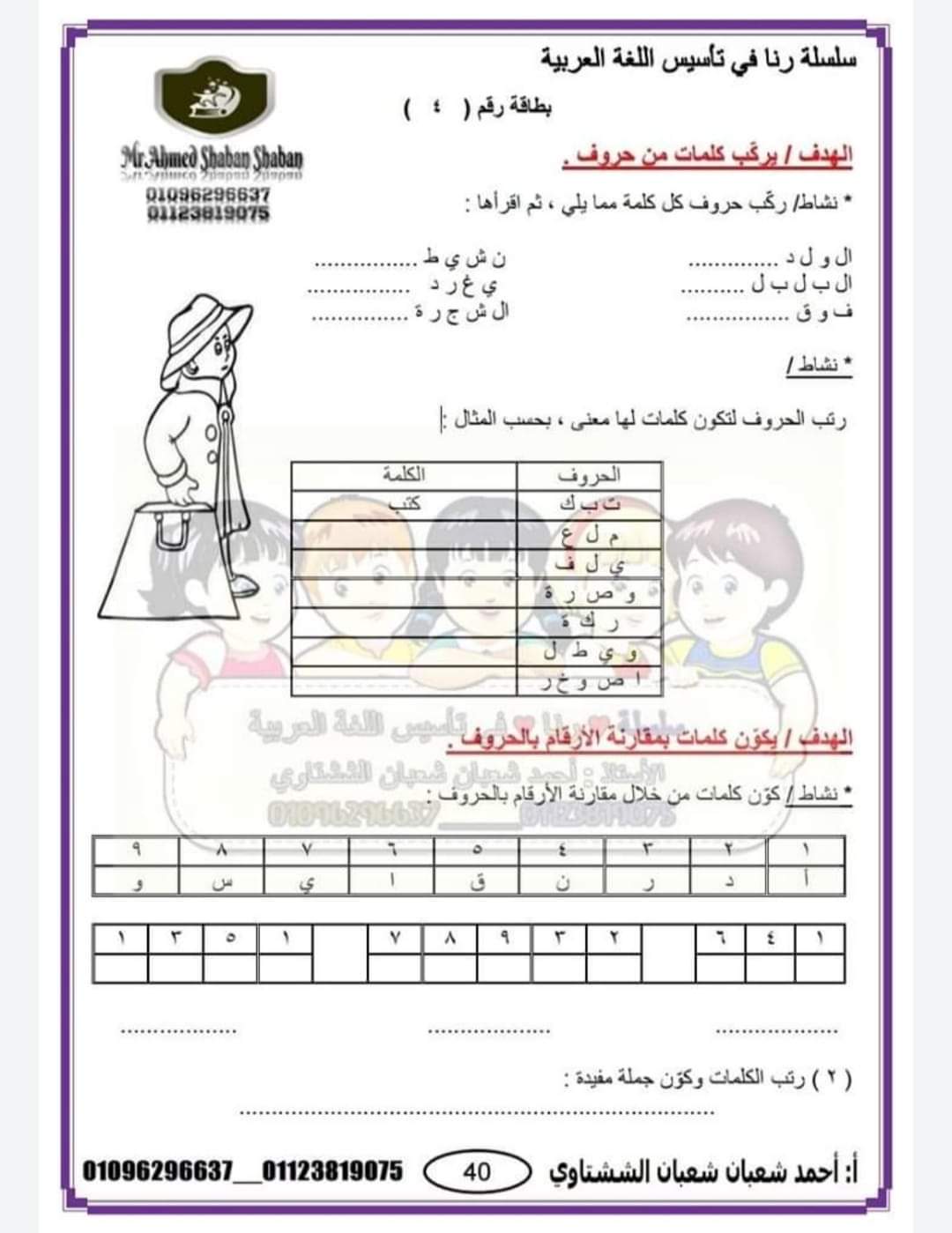 مذكرة تأسيس لغة عربية للصف الاول الابتدائي - احمد الششتاوي