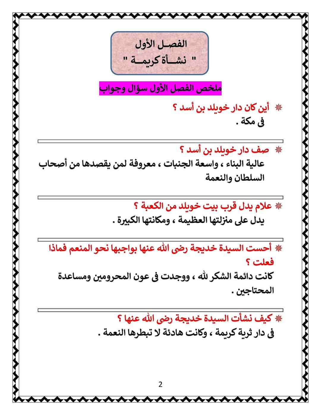 مراجعة قصة السيدة خديجة سادسة ابتدائي - السيدة خديجة