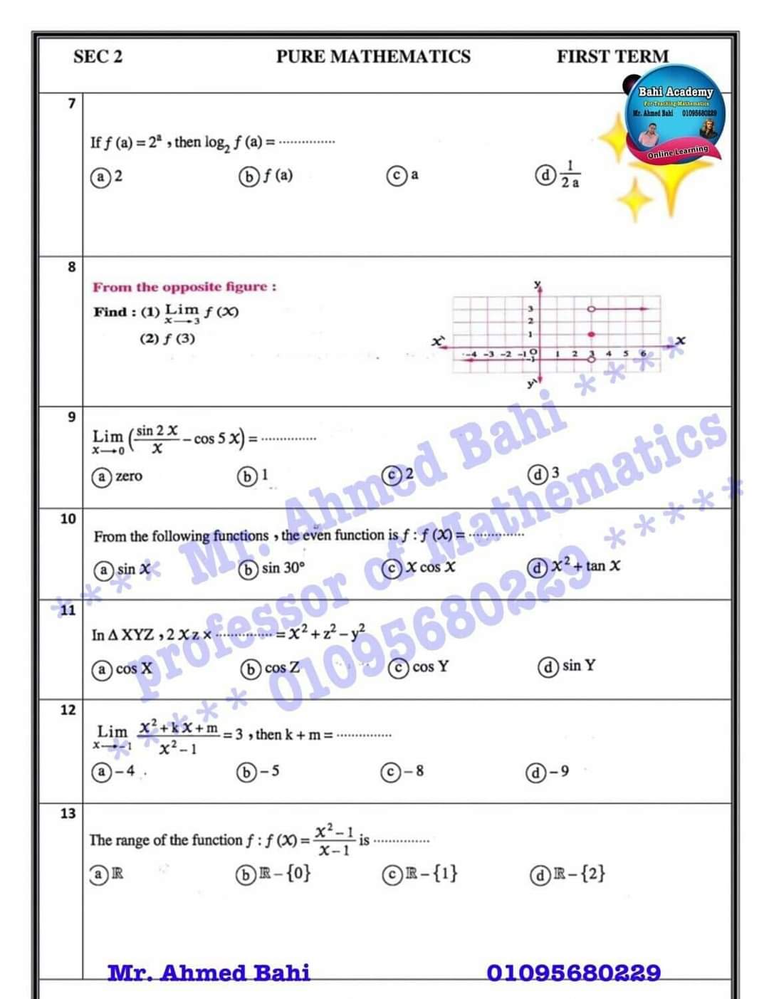 مراجعة نهائية ماث الصف الثاني الثانوي - احمد باهي