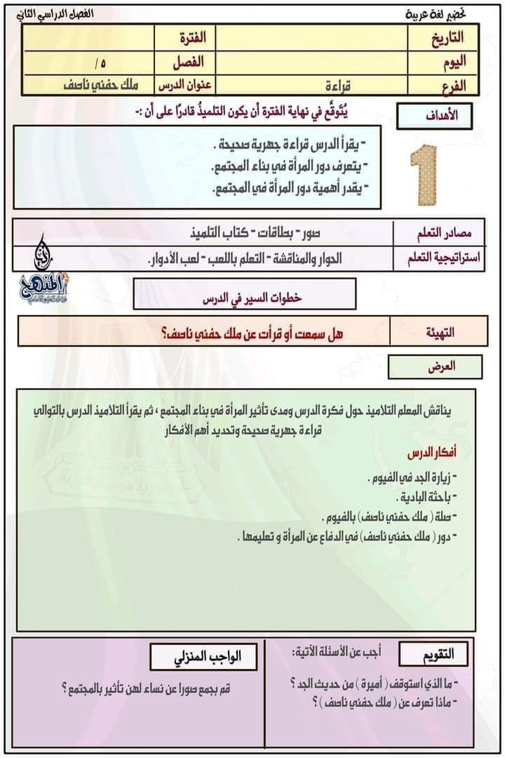 طريقة تحضير عربي الصف الخامس الترم الثاني طريقة تحضير عربي الصف الخامس الترم الثاني - تحضير عربي خامسة ابتدائي