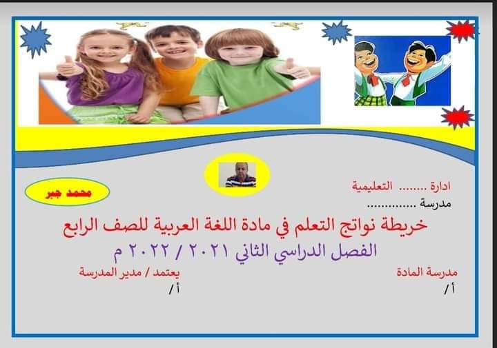 تحميل خريطة نواتج تعلم عربي رابعة ابتدائي الترم الثاني - تحضير عربي رابعة ترم ثاني