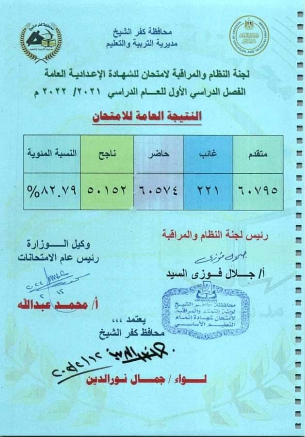 نتيجة الشهادة الإعدادية كفر الشيخ 2023 - نتيجة اعدادي الترم الاول 2022