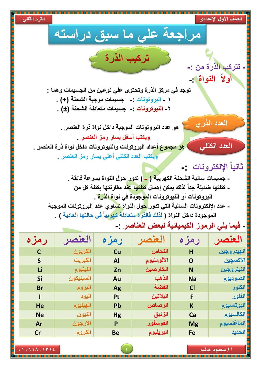 مذكرة علوم اولى اعدادي الترم الثاني 2022 - محمود هاشم