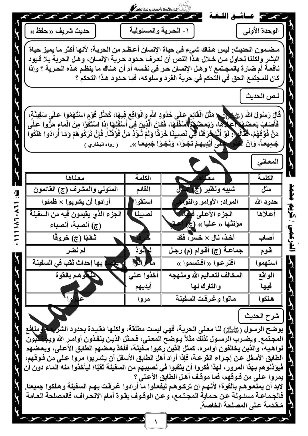 تحميل مذكرة اللغة العربية الصف السادس الترم الثاني - الدرعمي كريم محمد