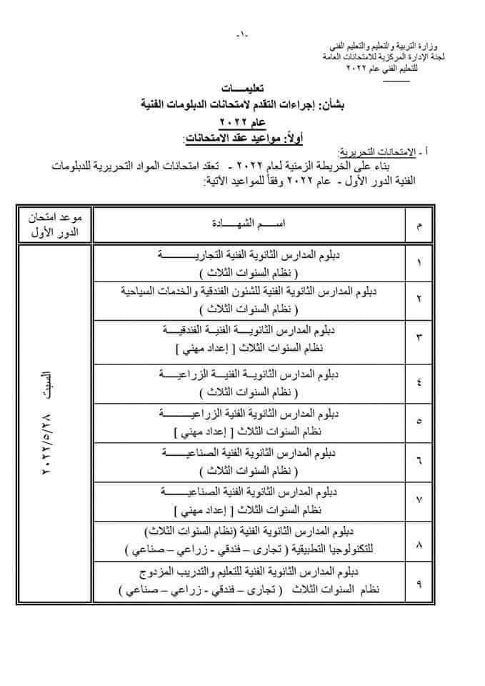 موعد امتحانات المواد النظرية للدبلومات الفنية 2022 - امتحانات الدبلوم 2022
