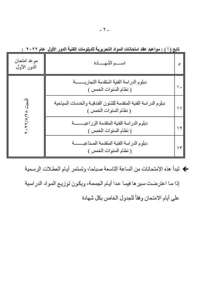 موعد امتحانات المواد النظرية للدبلومات الفنية 2022 - امتحانات الدبلوم 2022