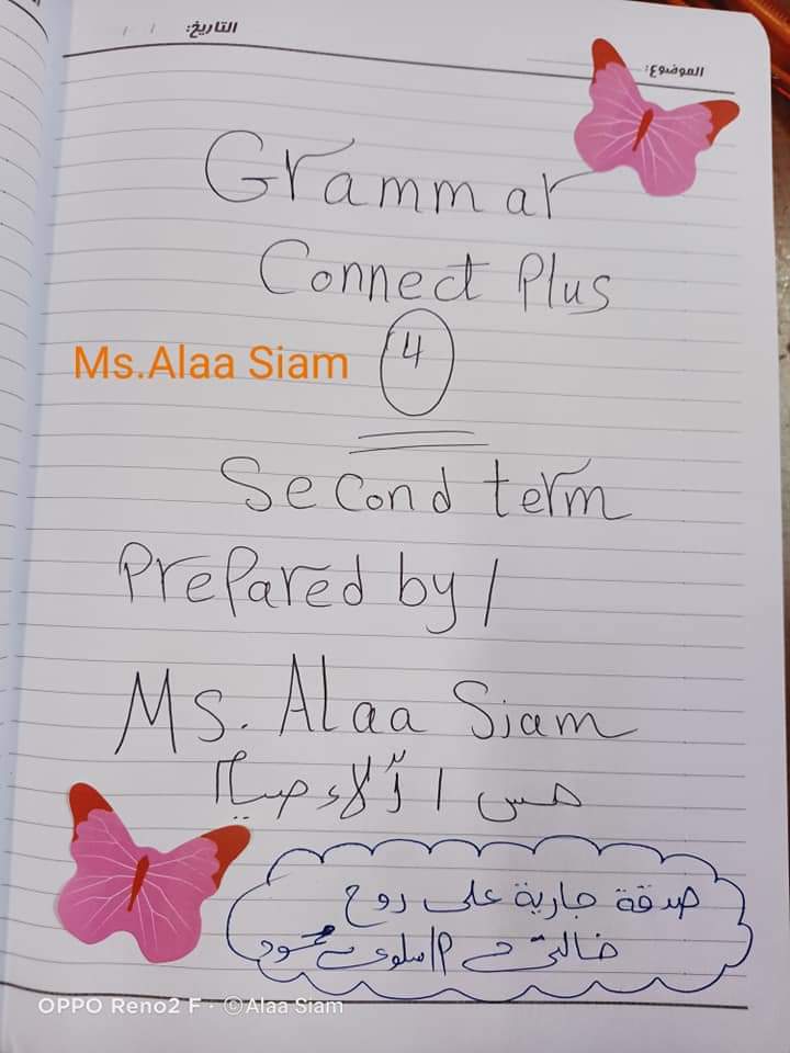 مذكرة قواعد اللغة الانجليزية للصف الرابع الابتدائي الترم الثاني - آلاء صيام