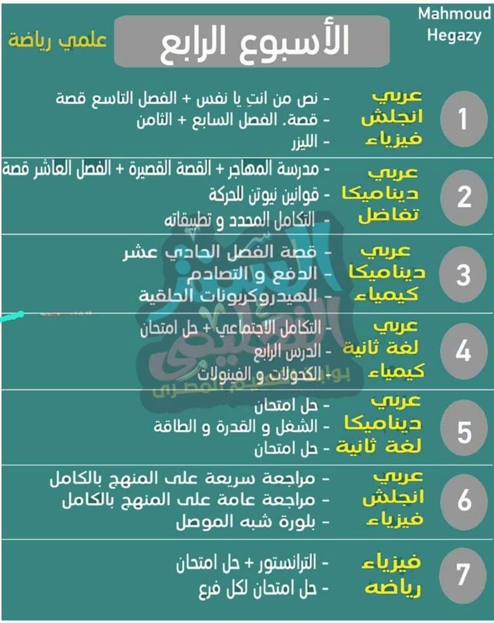 جدول مذاكرة كل مواد علمي رياضة في 30 يوم - جدول مذاكرة ثانوية عامة
