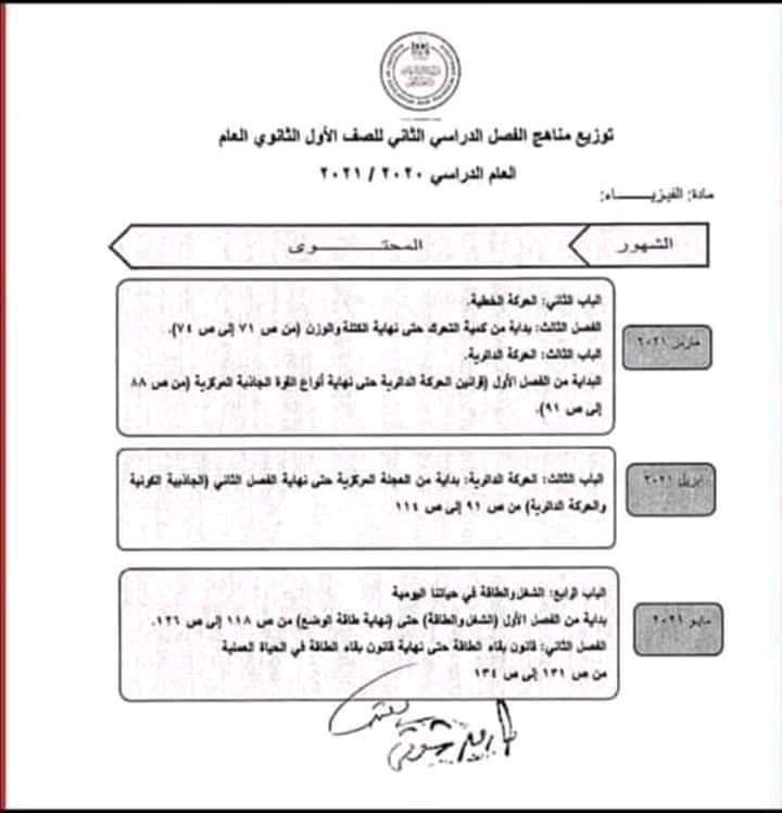 مقررات منهج الفيزياء والتاريخ لإمتحان اولى ثانوي التجريبي - Gama learn