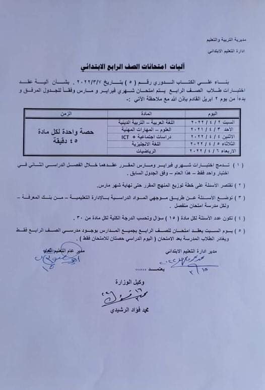 آليات امتحانات الصف الرابع الابتدائي الترم الثاني 2022 - اخبار رابعة ابتدائي