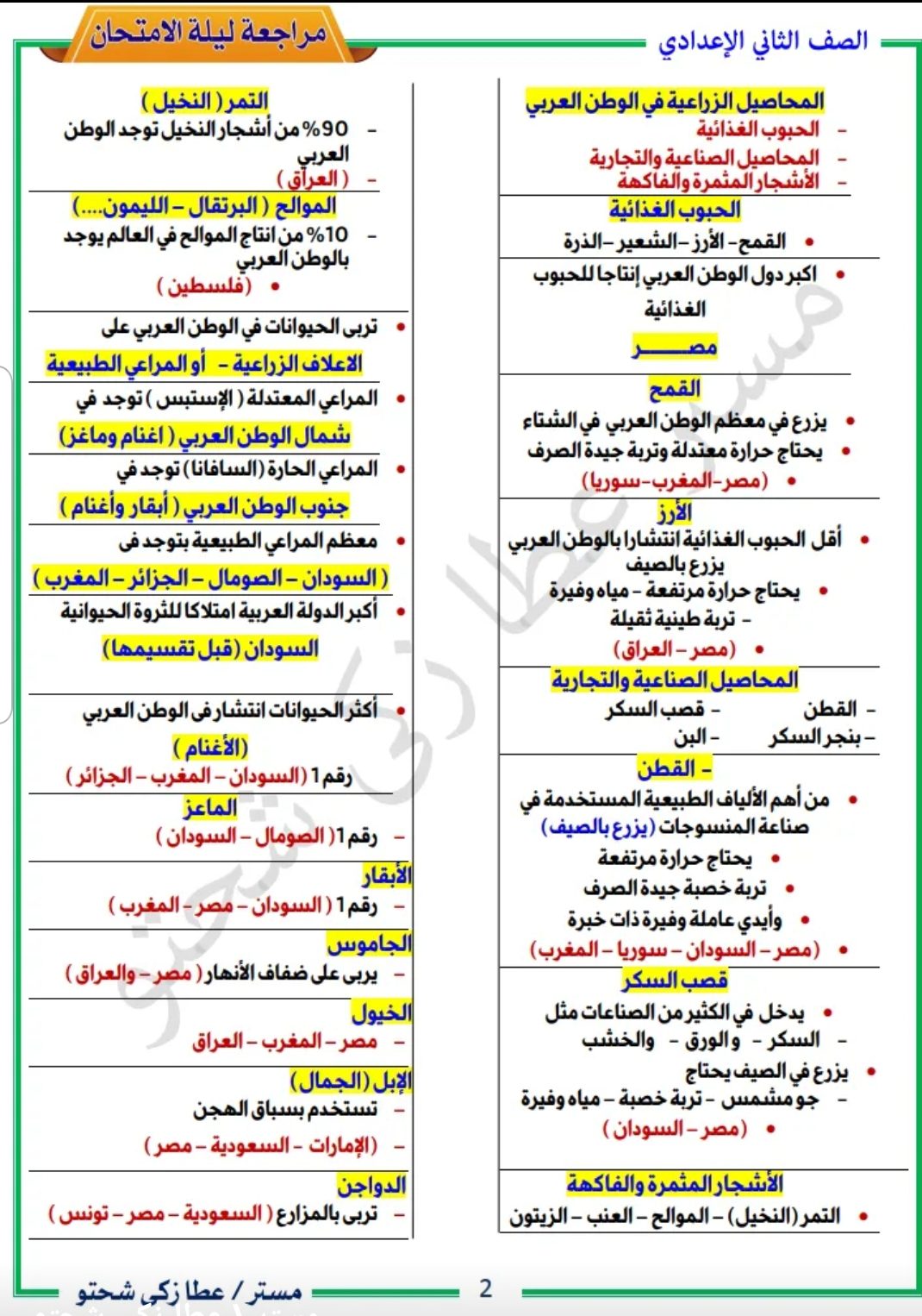 مراجعة ليلة الامتحان جغرافيا تانية اعدادي الترم الثاني 2022 - تحميل مذكرات عطا زكي شحتو