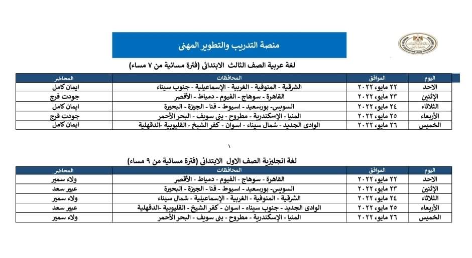 تدريب إجباري على المنصة لمعلمي الصفوف الأولي لغة عربية وانجليزية - تدريب معلمي الصفوف الأولى
