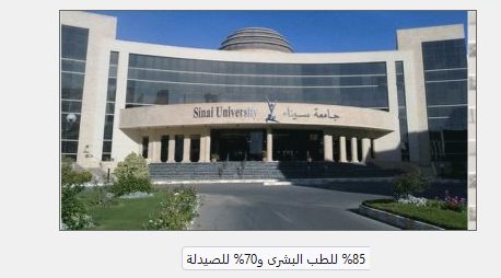تنسيق جامعة سيناء لهذا العام الطب البشري 85% و الأسنان 80%، و العلاج الطبيعي 75% والصيدلة 70% والهندسة 65%
