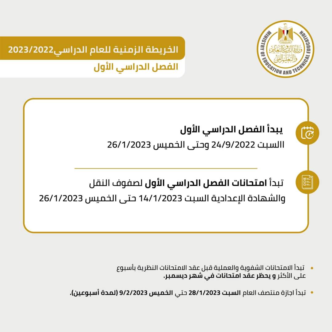 الخريطة الزمنية للعام الدراسي 2022 - 2023 - الخريطة الزمنية