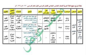 توزيع منهج اللغة العربية خامسة ابتدائي نظام جديد 2023 - توزيع مناهج خامسة ابتدائي