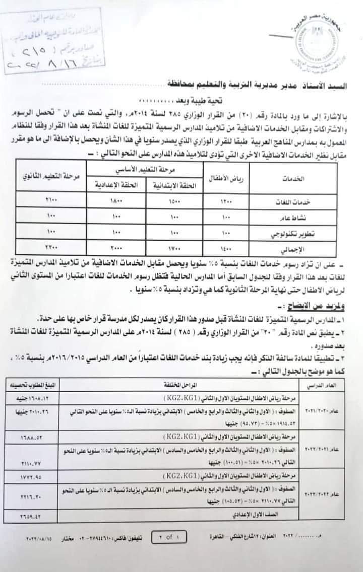 مصروفات المدارس الرسمية لغات للعام الجديد 2023 - 2022 - مصروفات مدارس اللغات