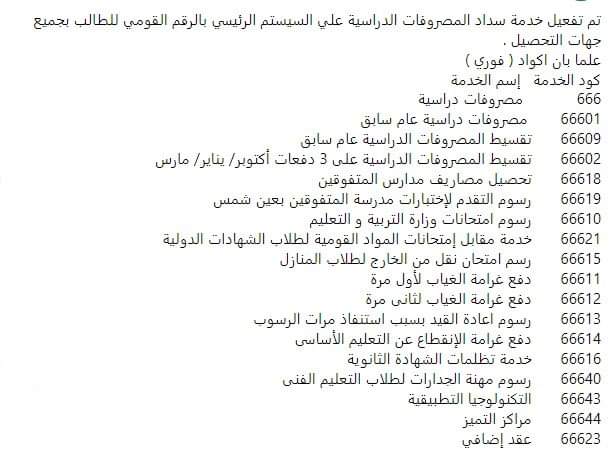 اكواد سداد فورى الخاصة بالمصروفات و الخدمات التعليمية والاكاديمية المهنية للمعلمين - اخبار التعليم