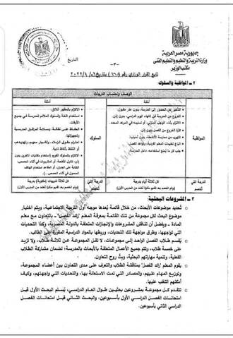 القرار رقم ١٦٨ لسنة ٢٠٢٢ بشان نظام التقييم لصفوف النقل من 6 ابتدائي لـ 2 ثانوي - اخبار التعليم