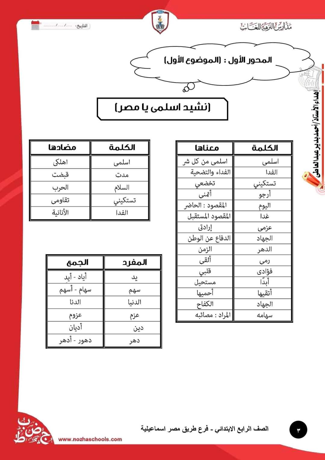 تحميل بوكليت عربي الصف الرابع الابتدائي الترم الاول 2023 - تحميل بوكليت مدارس النزهة