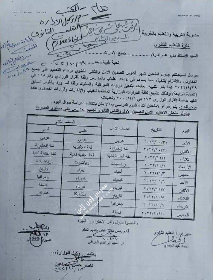 جدول امتحانات شهر اكتوبر للصف الاول والصف الثاني الثانوي 2022 جدول امتحانات شهر اكتوبر للصف الاول والصف الثاني الثانوي 2022 - اخبار التعليم