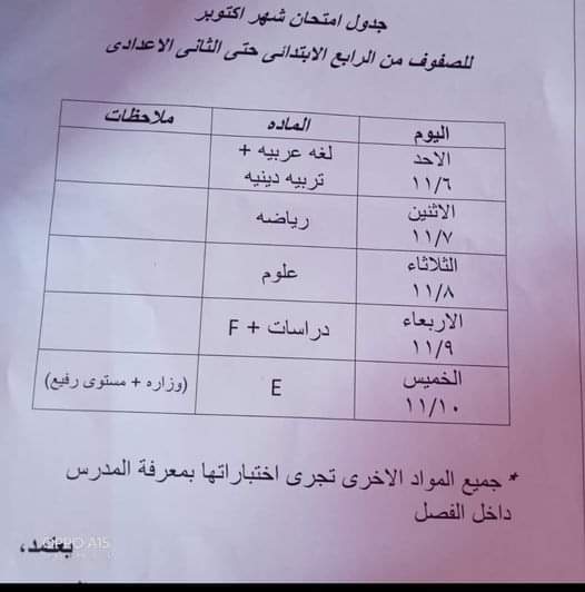 جداول امتحانات شهر اكتوبر 2022 لجميع المحافظات متجدد - جدول امتحان اكتوبر ٢٠٢٢