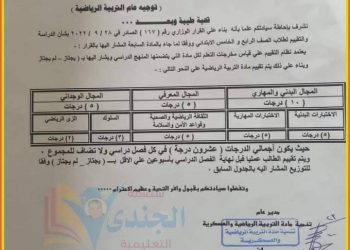 تقييم التربية الرياضية لطلاب الصف الرابع والخامس الابتدائي 2023 - ٢٠٢٣