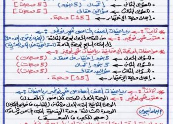 مقرر اختبار شهر نوفمبر في الرياضيات للصف الرابع والخامس والسادس ومواصفات الأسئلة وتوزيع الدرجات - توزيع مقرر فبراير خامسة