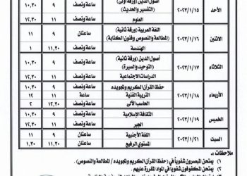 جدول امتحانات الشهادة الاعدادية الأزهرية الترم الاول 2022 - 2023