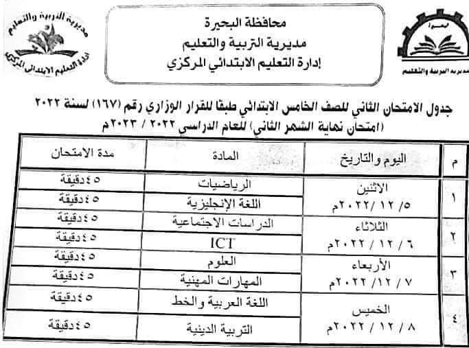 جدول امتحانات شهر نوفمبر للصفين الرابع والخامس الابتدائي كل المحافظات - جدول امتحانات شهر نوفمبر