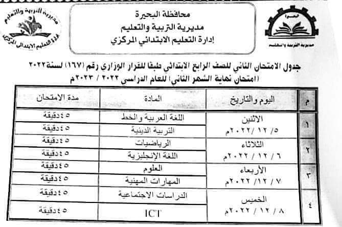 جدول امتحانات شهر نوفمبر للصفين الرابع والخامس الابتدائي كل المحافظات - جدول امتحانات شهر نوفمبر