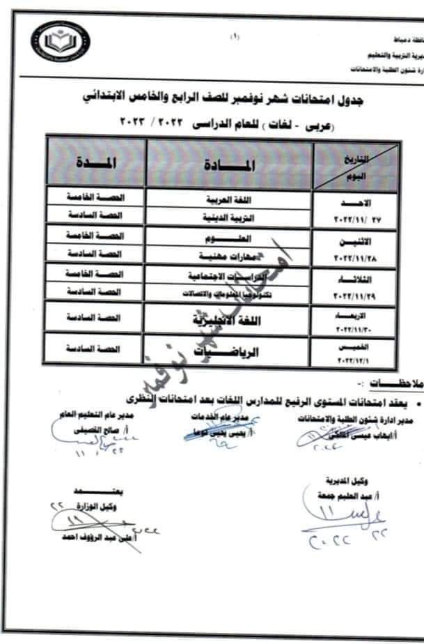جدول امتحانات شهر نوفمبر لجميع صفوف النقل 2022 - جدول امتحانات نوفمبر