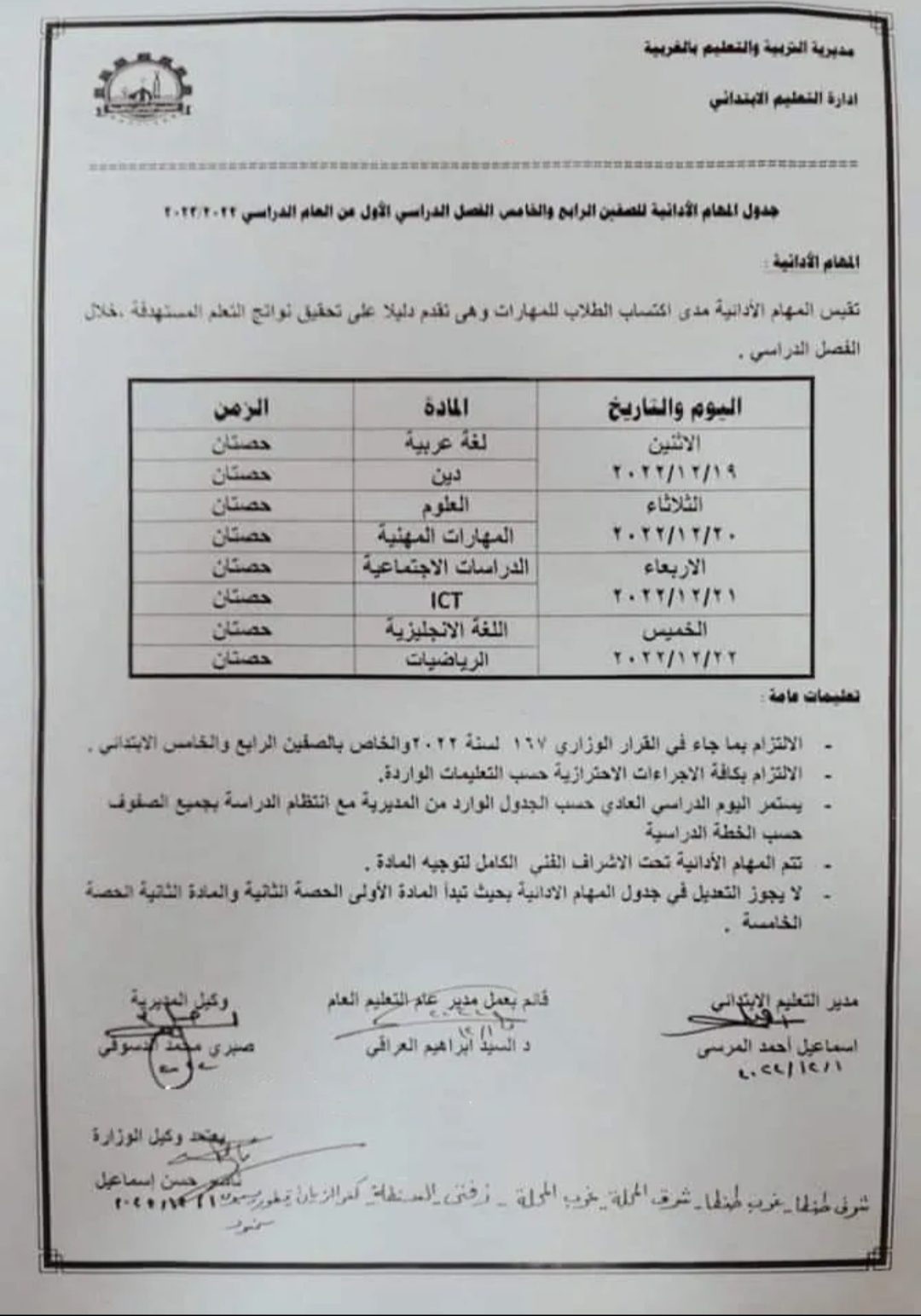 جدول المهام الادائية لرابعة وخامسة ابتدائي الترم الاول 2023 جدول المهام الادائية لرابعة وخامسة ابتدائي الترم الاول 2023 - المهام الادائية