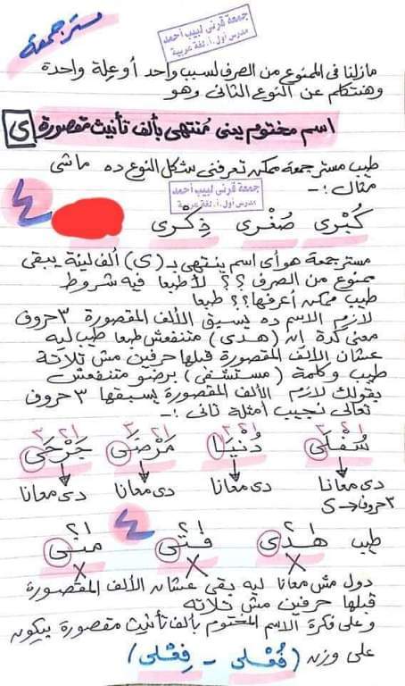 مذكرة شرح الممنوع من الصرف - نحو الصف الثالث الاعدادي - ترم اول - تحميل مذكرات جمعة قرني