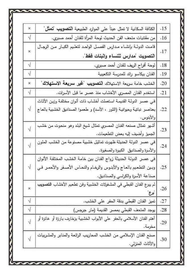 تجميع اقوى مراجعات وامتحانات التربية الفنية للصف الثالث الاعدادي ترم أول 2023 - التربية الفنية