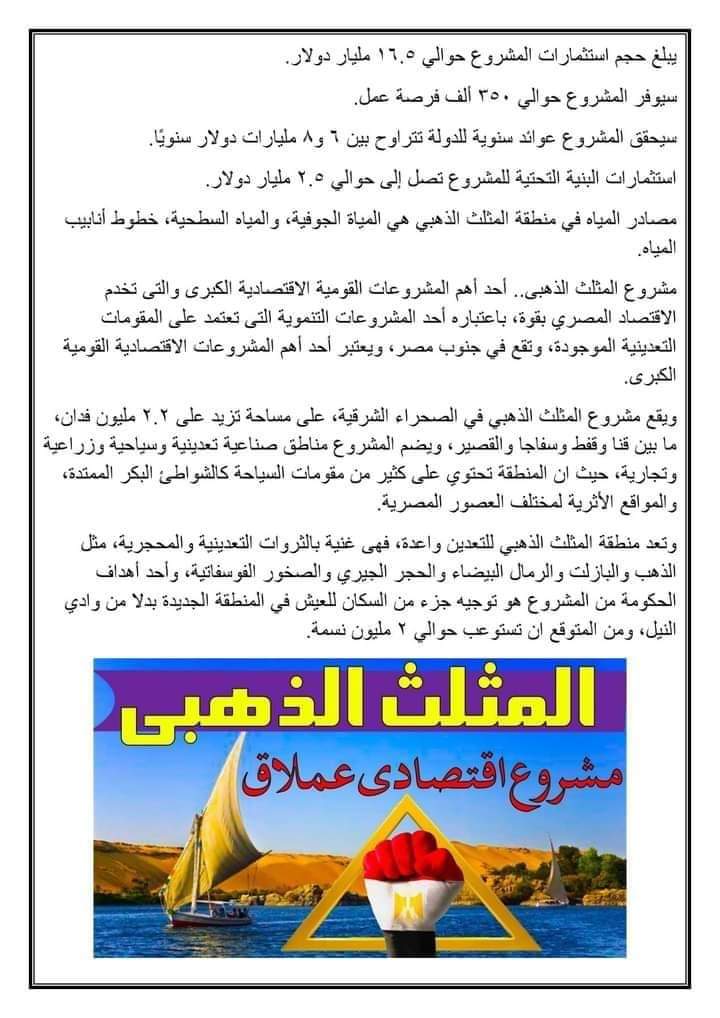بحث عن مشروع المثلث الذهبي بصعيد مصر يصلح لجميع الصفوف - بحث المثلث الذهبي