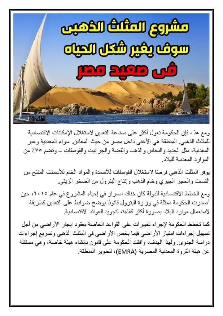 بحث عن مشروع المثلث الذهبي بصعيد مصر يصلح لجميع الصفوف - بحث المثلث الذهبي