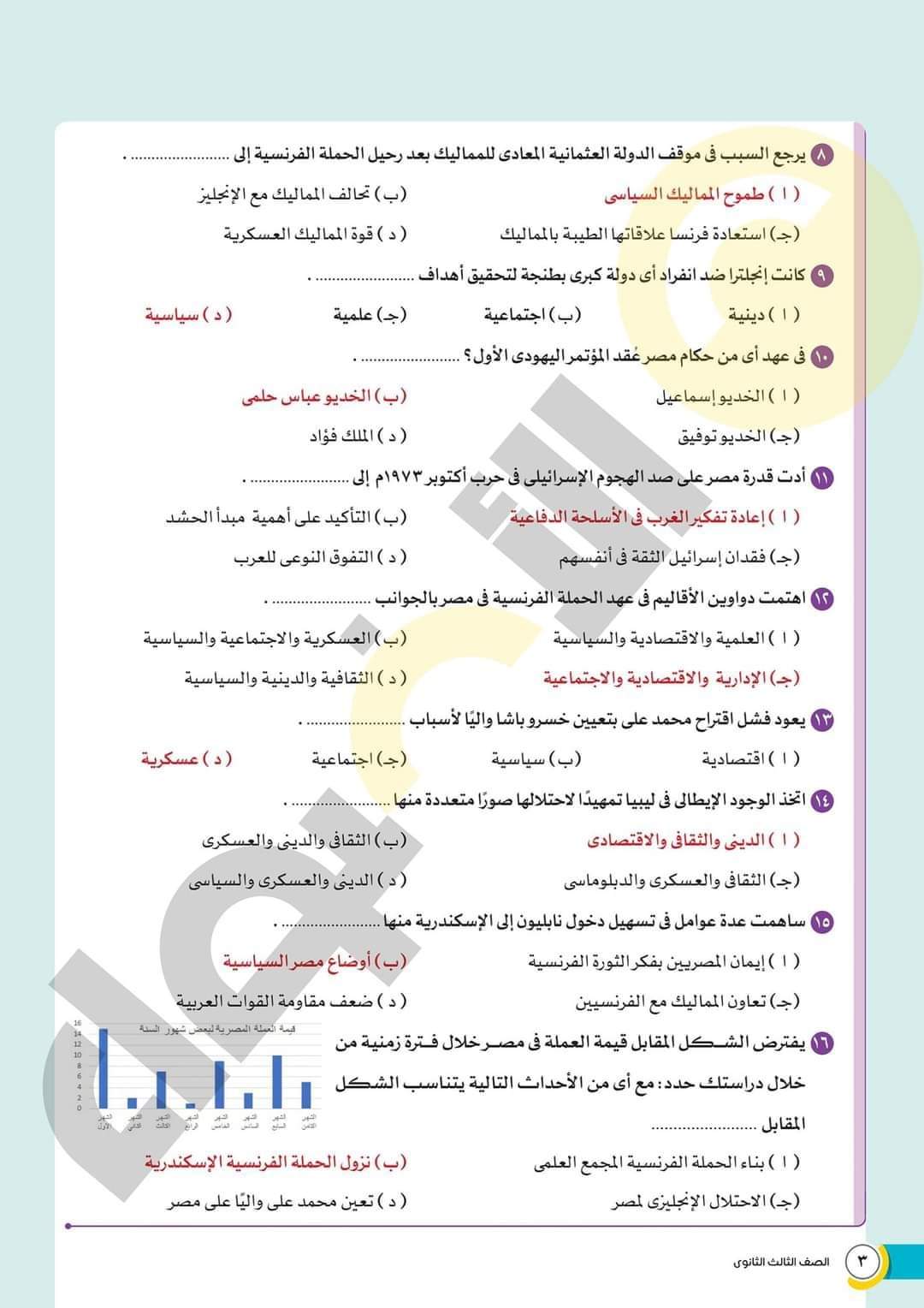 مراجعة الاضواء النهائية في التاريخ للصف الثالث الثانوي بالاجابات