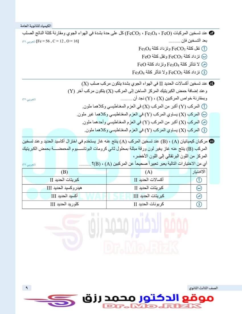 تجميع اسئلة الكيمياء المتكررة في امتحانات الثانوية العامة بالاجابات