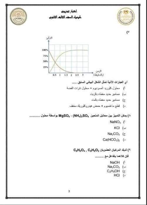 نماذج الوزارة الاسترشادية في الكيمياء للثانوية العامة 2023