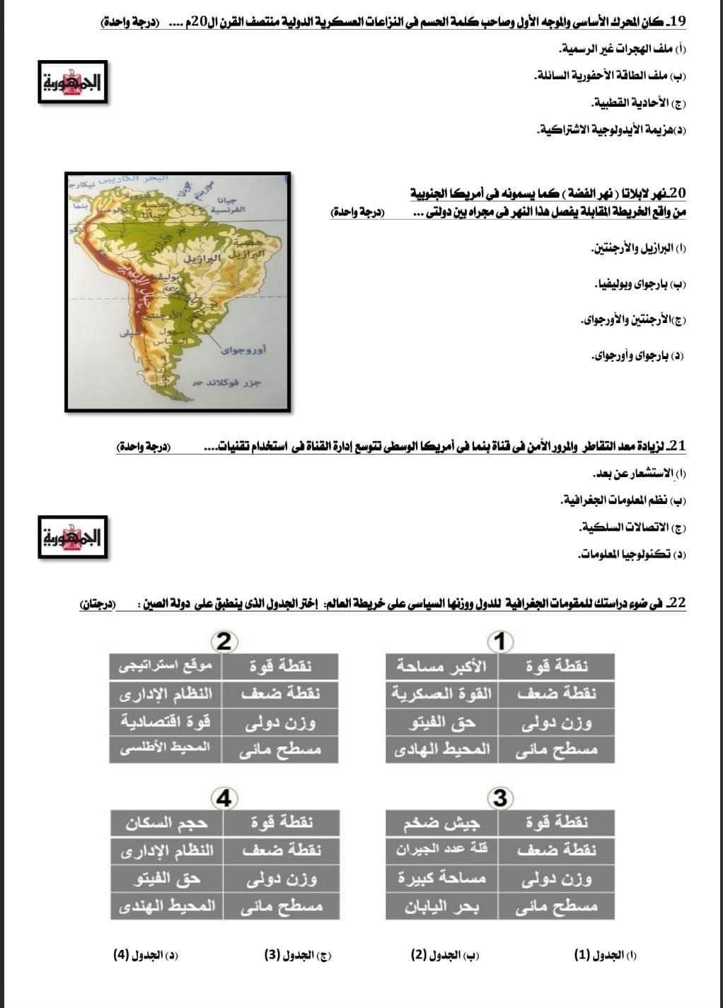 نموذج امتحان جغرافيا سياسية متوقع للصف الثالث الثانوي 2023 حسب المواصفات