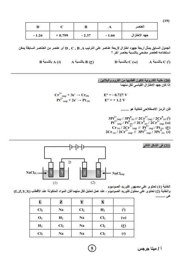 نموذج امتحان كيمياء متوقع للصف الثالث الثانوي 2023  م/  مينا جرجس