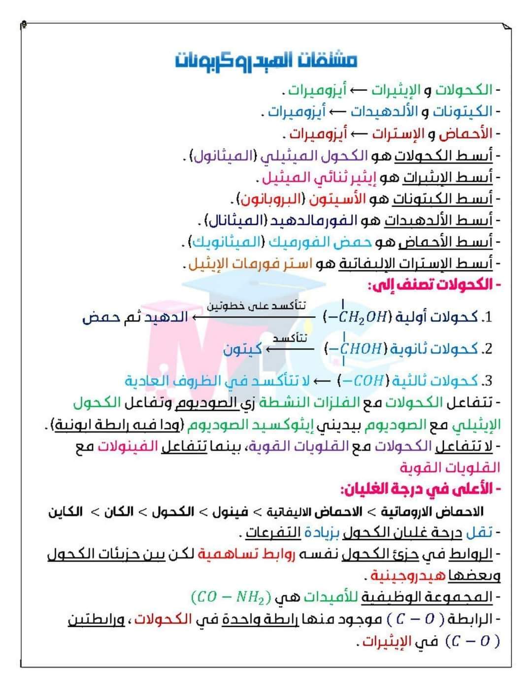 اقوى ملخص في الكيمياء العضوية للصف الثالث الثانوي